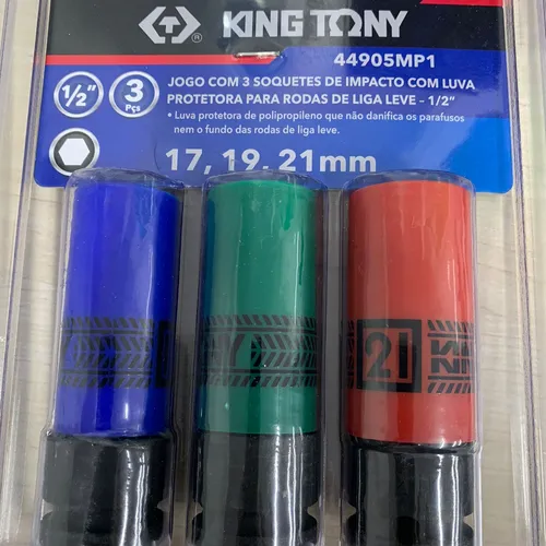 JOGO C/ 3 SOQUETES IMPACTO P/ RODAS DE LIGA 17,19 e 21mm 44905MP1 KING TONY