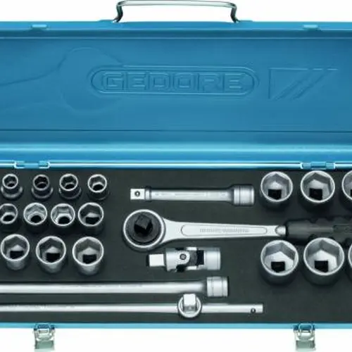 JOGO SOQUETES SEXTAVADOS E ACESSÓRIOS 1/2" 25 PEÇAS 19KMU GEDORE