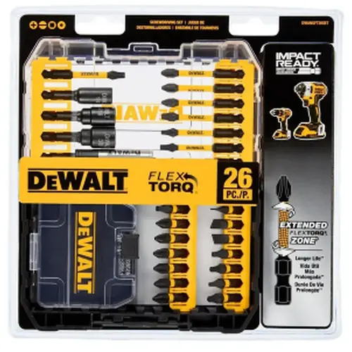 Jogo de bits de impacto  FlexTorq IMPACT READY com sistema ToughCase 26 peças DEWALT DWANGFT26SET