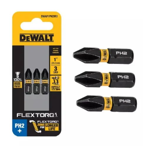 BITS PHILLIPS PH2 FLEXTORQ 1'' (2,5CM) CARTELA COM 3 UNIDADES DWAF1PH2IR3 DEWALT