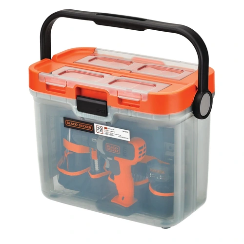 Kit Projeto para casa Parafusadeira/ Furadeira de Impacto 20V 3/8" com 29 acessórios e caixa organizadora BCKSB29C04-BR BLACK DECKER