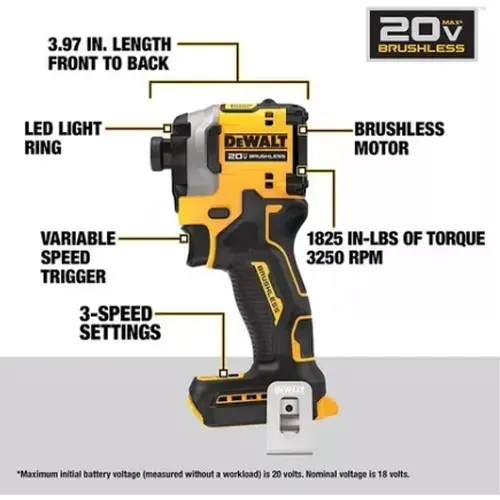 PARAFUSADEIRA IMPACTO 1/4 20V S/ BATERIA/CARREGADOR 205NM DCF850B DEWALT