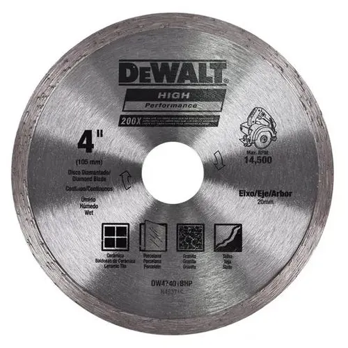 DISCO DIAMANTADO 4" 105MM CONTINUO - FURO 20MM PARA USO EM SERRA MÁRMORE - DEWALT DW47401BHP 