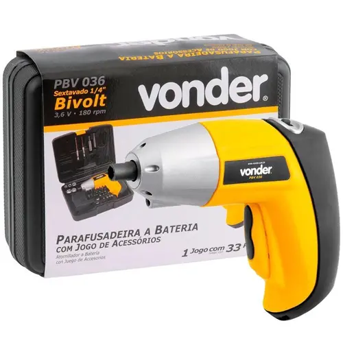 Parafusadeira a bateria 3,6 V Carregador bivolt PBV 036 - Vonder