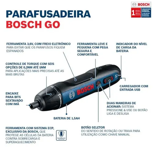 Parafusadeira a Bateria 3,6V Bosch Go 2 - BOSCH