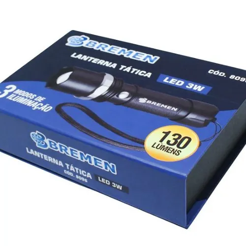 Lanterna tática led XPE 3W 130LM c/bateria - BREMEN 8096