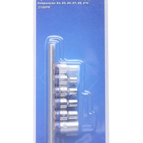 Jogo de soquete torx 1/4 tipo E 6 peças - KING TONY 2106PR