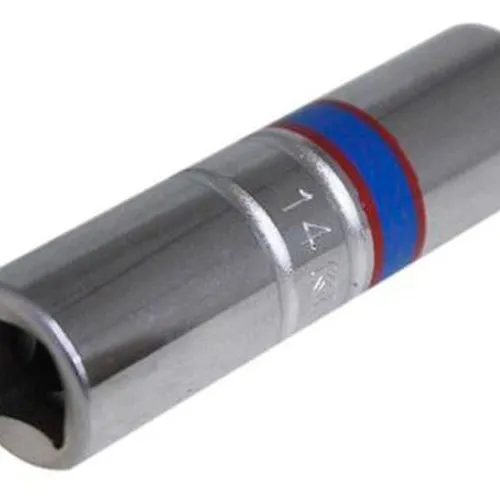 Soquete de Vela Estriado 14mm com Borracha e Encaixe de 3/8 Pol. - KINGTONY 36B014