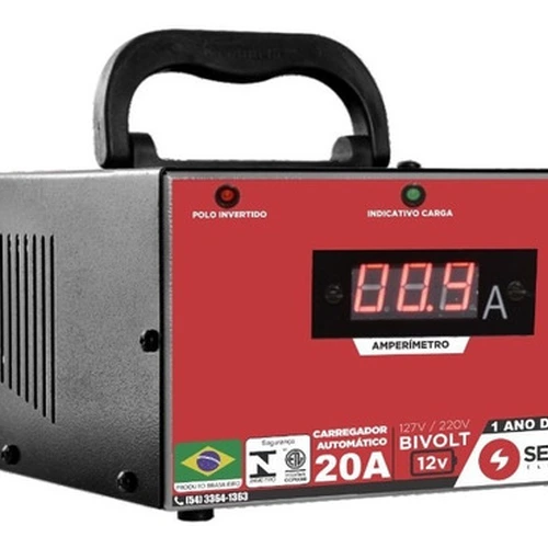 CARREGADOR DE BATERIA 20A s/auxiliar 12V - SENTINELA CA2012