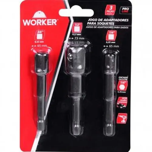Jogo adaptador para soquetes 3 peças - WORKER