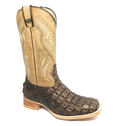 Bota Reizinho De Couro Jacaré Tabaco Limited Edition - Cano Alto, Bico Quadrado, Solado De Couro Artesanal