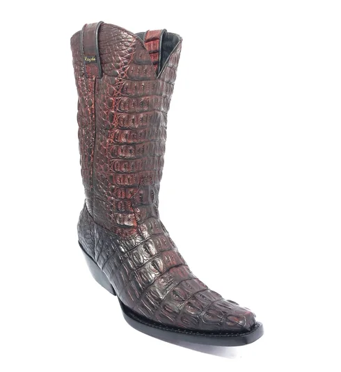 Bota Reizinho Premium Couro Jacaré Vinho Limited Edition - Cano Alto, Bico Fino Quadradinho, Solado Couro Artesanal