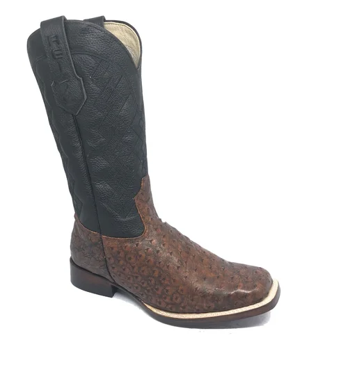 Bota Reizinho Premium Couro De Avestruz Cheio Bloodwine Limited Edition - Cano Alto, Bico Quadrado, Solado De X-Flex Artesanal