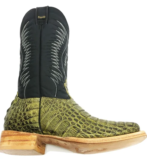 Bota Reizinho Premium Couro De acaré Verde Musgo Limited Edition - Cano Alto, Bico Quadrado, Solado Couro Artesanal