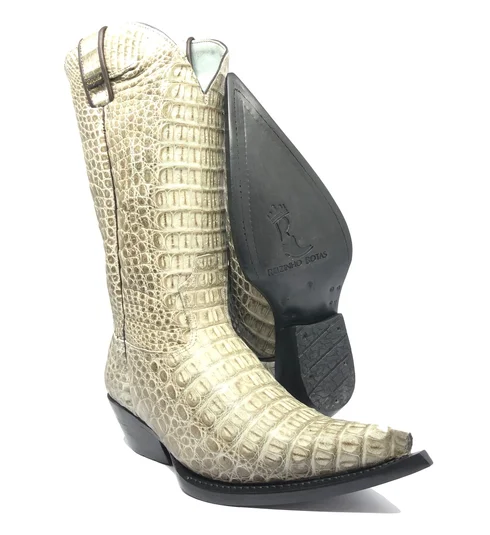 Bota Reizinho Premium Couro De Jacaré Ice Storm Limited Edition - Cano Alto, Bico Fino, Solado Couro Artesanal