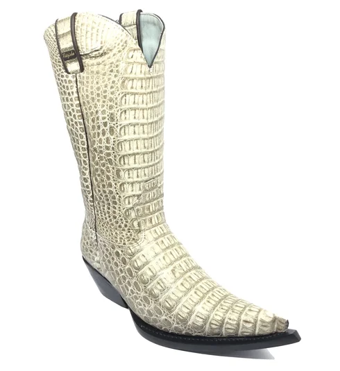 Bota Reizinho Premium Couro De Jacaré Ice Storm Limited Edition - Cano Alto, Bico Fino, Solado Couro Artesanal