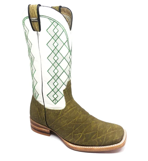 Bota Reizinho Premium Couro De Elefante Verde Musgo Limited Edition - Cano Alto, Bico Quadrado, Solado Couro Artesanal