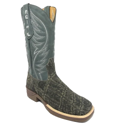 Bota Reizinho Premium Couro De Elefante Cinza Natural Limited Edition - Cano Alto, Bico Quadrado, Solado Jump