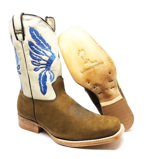 Bota Reizinho Premium De Couro Bovino Bufalada Marfim Limited Edition - Cano Médio, Bico Quadrado, Solado Couro Artesana