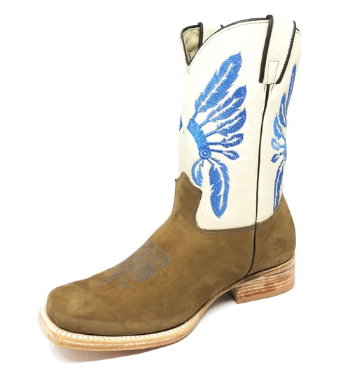 Bota Reizinho Premium De Couro Bovino Bufalada Marfim Limited Edition - Cano Médio, Bico Quadrado, Solado Couro Artesana