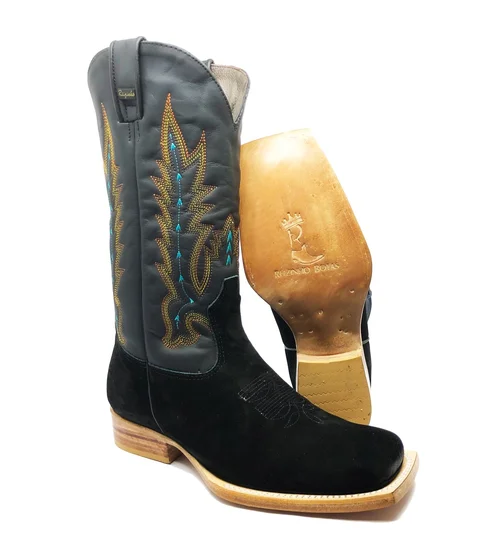 Bota Reizinho Premium Couro Bovino Bufalada Preta Limited Edition - Cano Alto, Bico Quadrado, Solado De Couro Artesanal