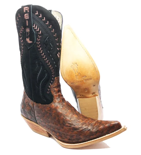 Bota Reizinho Premium Couro De Avestruz Cheio Bloodwine Limited Edition - Cano Alto, Bico Fino, Solado Couro Artesanal