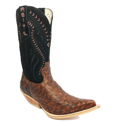 Bota Reizinho Premium Couro De Avestruz Cheio Bloodwine Limited Edition - Cano Alto, Bico Fino, Solado Couro Artesanal